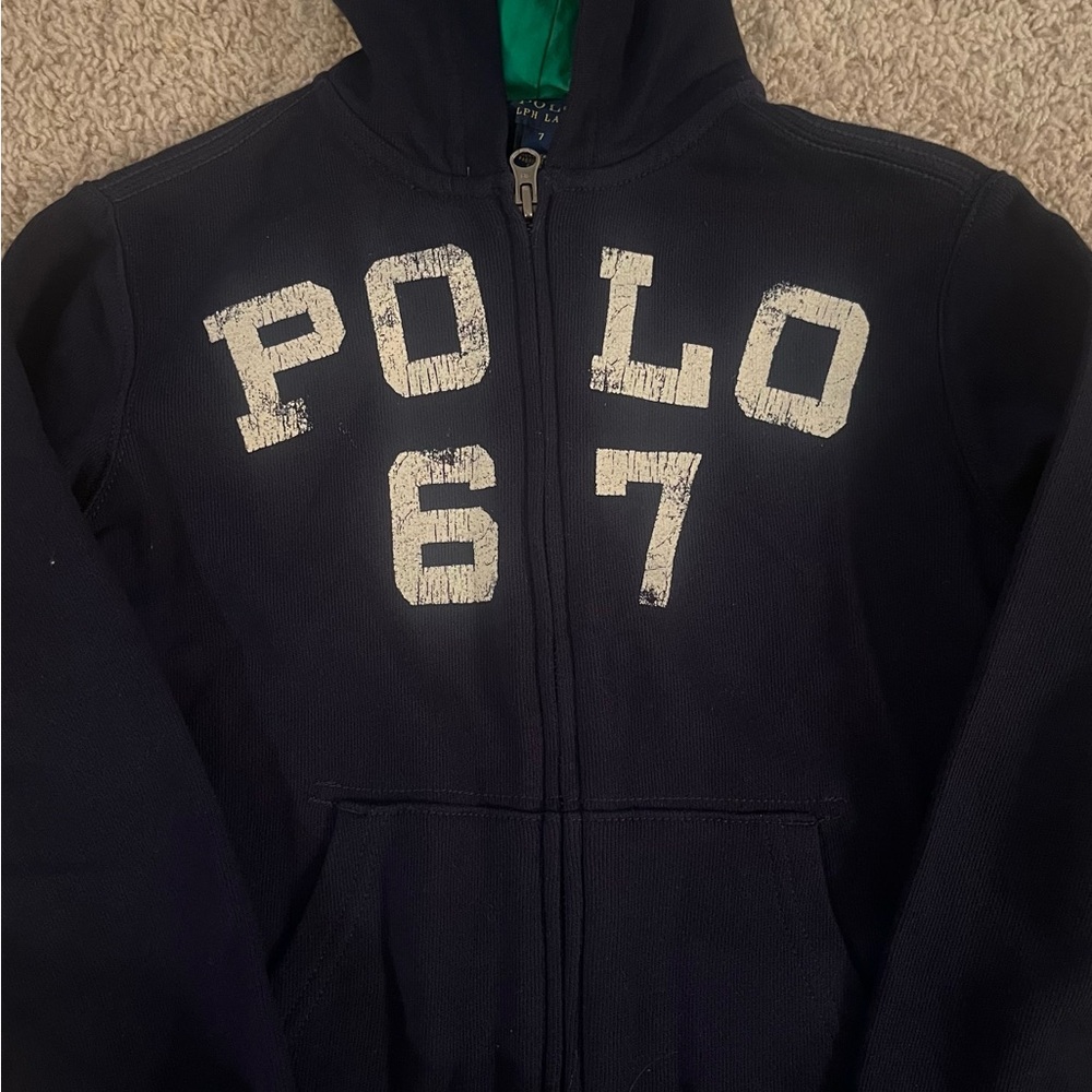 Polo by Ralph Lauren Boy’s Navy Full Zip Hoodie Sweatshirt, Size 7